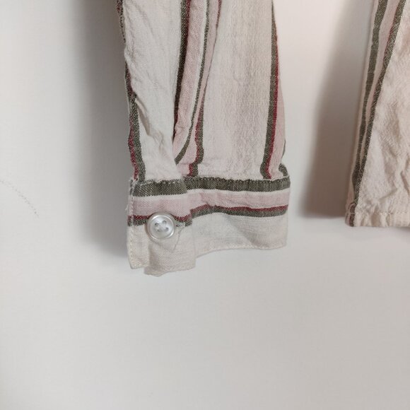 My STYLE Women's Shirt Size M Striped White Green Tie Cotton Viscose Casual Chic - Picture 4 of 8